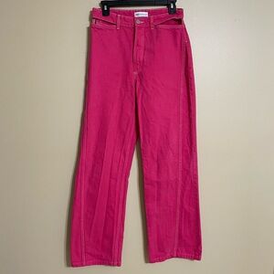 ZARA Pink Denim High Rise Wide Leg‎ cutout Jeans Size 8